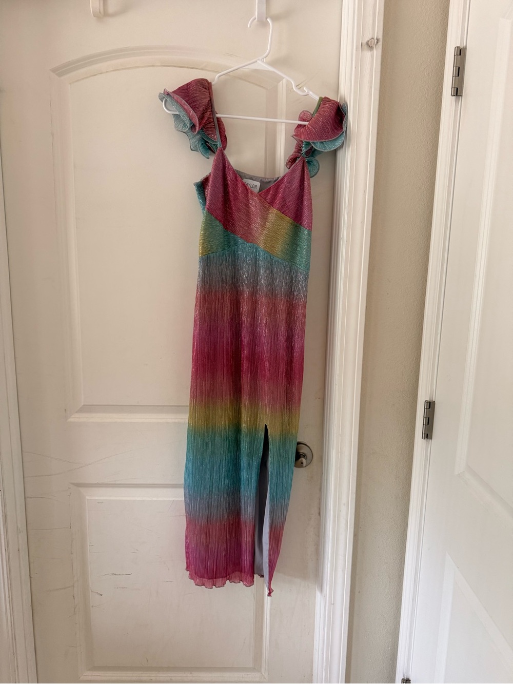 SAYLOR Pink and Gold Shimmery Pleated Dress